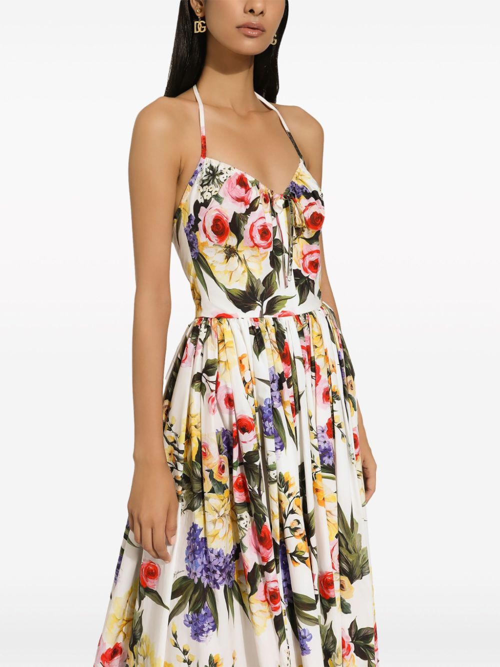 Shop Dolce & Gabbana Garden-print Midi Dress In Neutrals