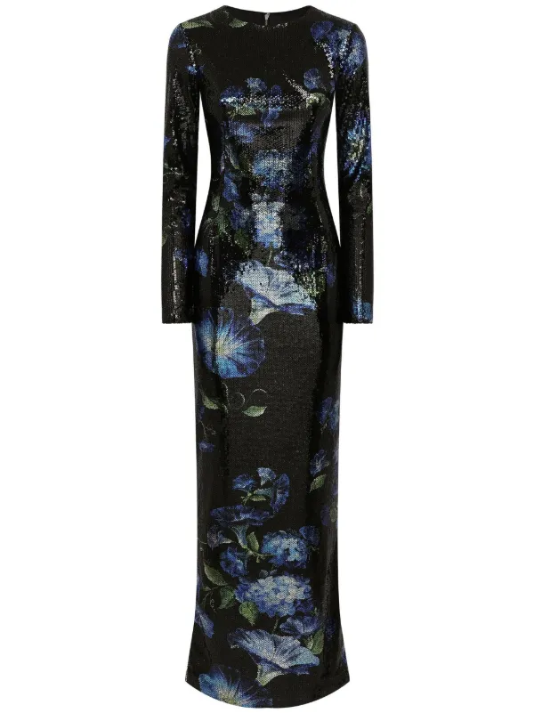 Dolce & Gabbana floral-print Sequinned Gown | Black | FARFETCH