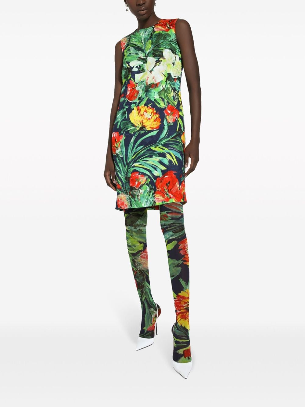 Shop Dolce & Gabbana Bloom-print Midi Dress In Green