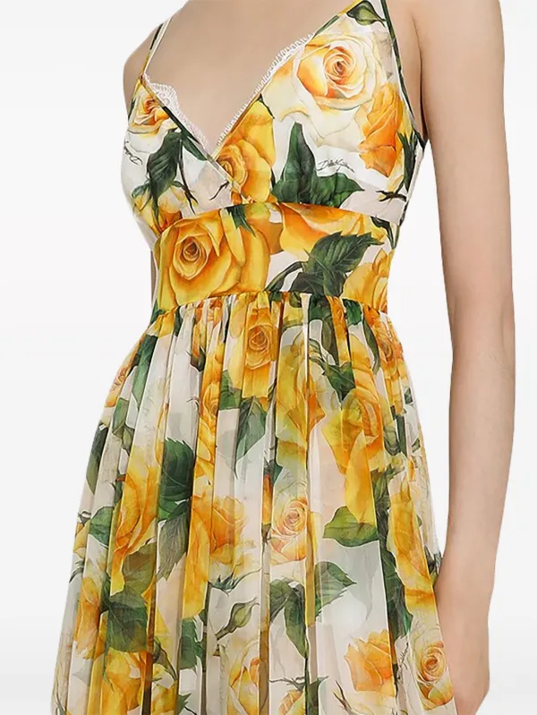 Dolce Gabbana rose print Silk Maxi Dress Yellow FARFETCH CA