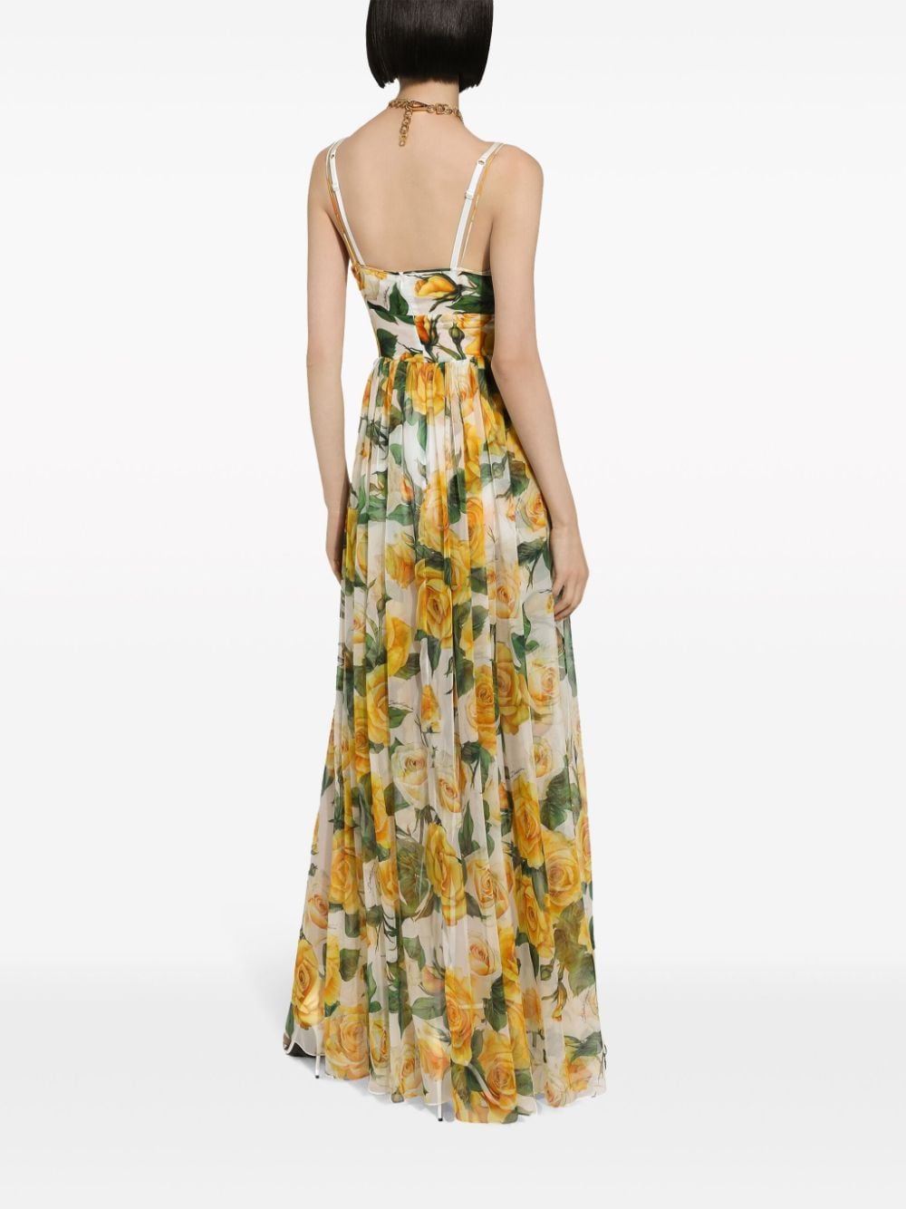 Shop Dolce & Gabbana Rose-print Silk Maxi Dress In Yellow