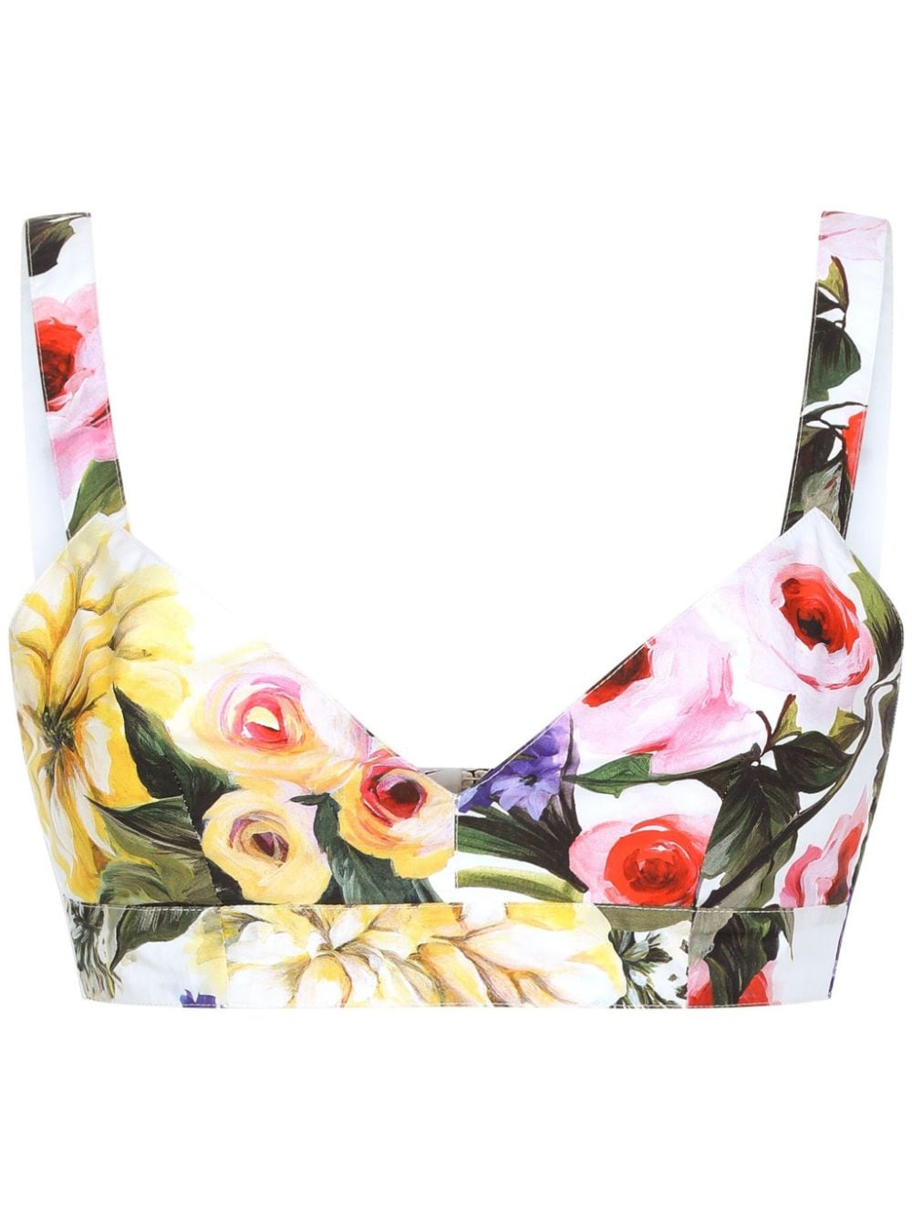 Shop Dolce & Gabbana Floral-print Cotton Crop Top In Yellow