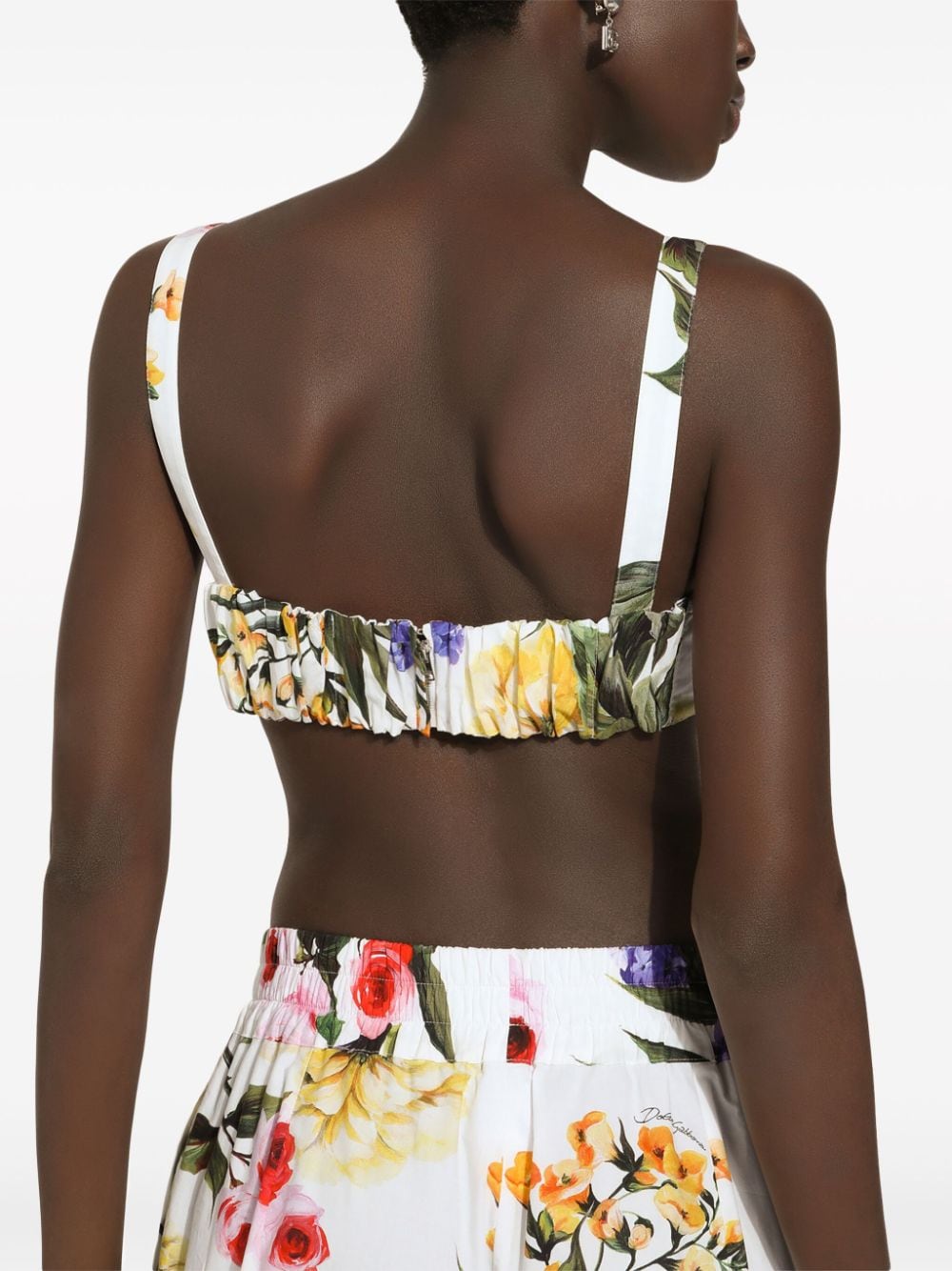 Shop Dolce & Gabbana Floral-print Cotton Crop Top In Yellow