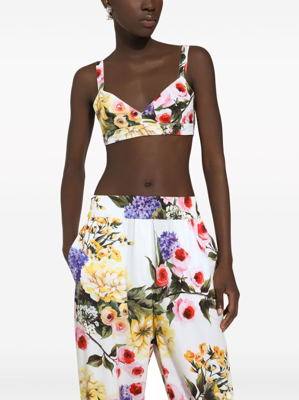 Shop Dolce & Gabbana Floral-print Cotton Crop Top In Yellow