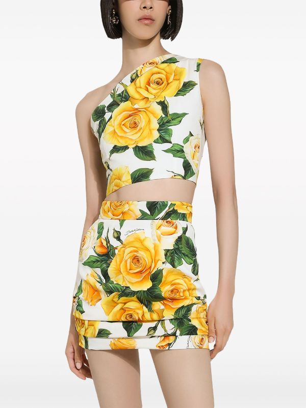 Dolce & Gabbana rose-print one-shoulder Top - Farfetch