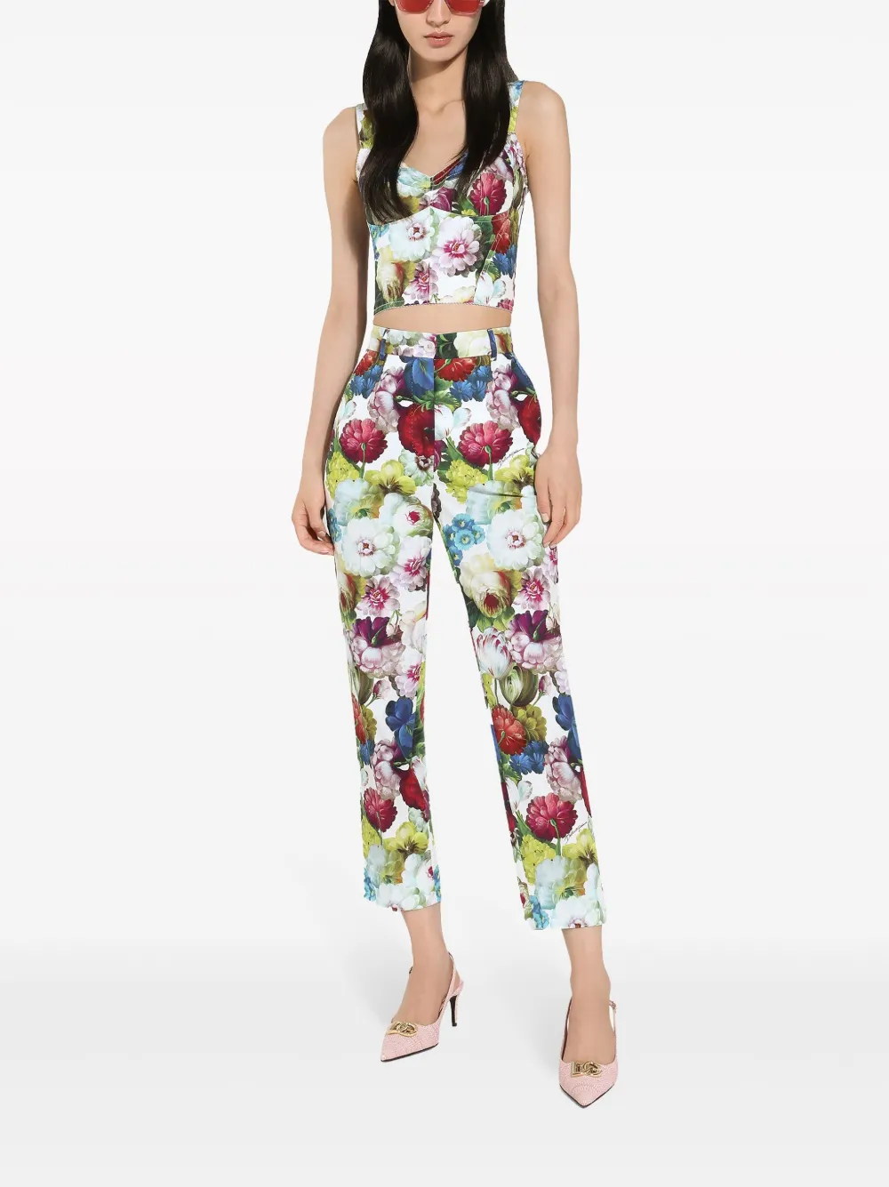 Shop Dolce & Gabbana Floral-print Corset Top In Weiss