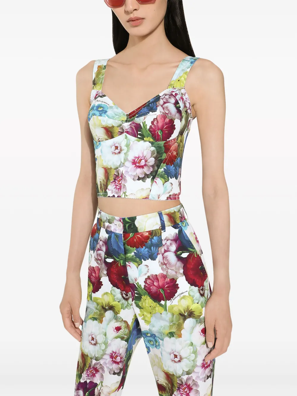 Shop Dolce & Gabbana Floral-print Corset Top In Weiss