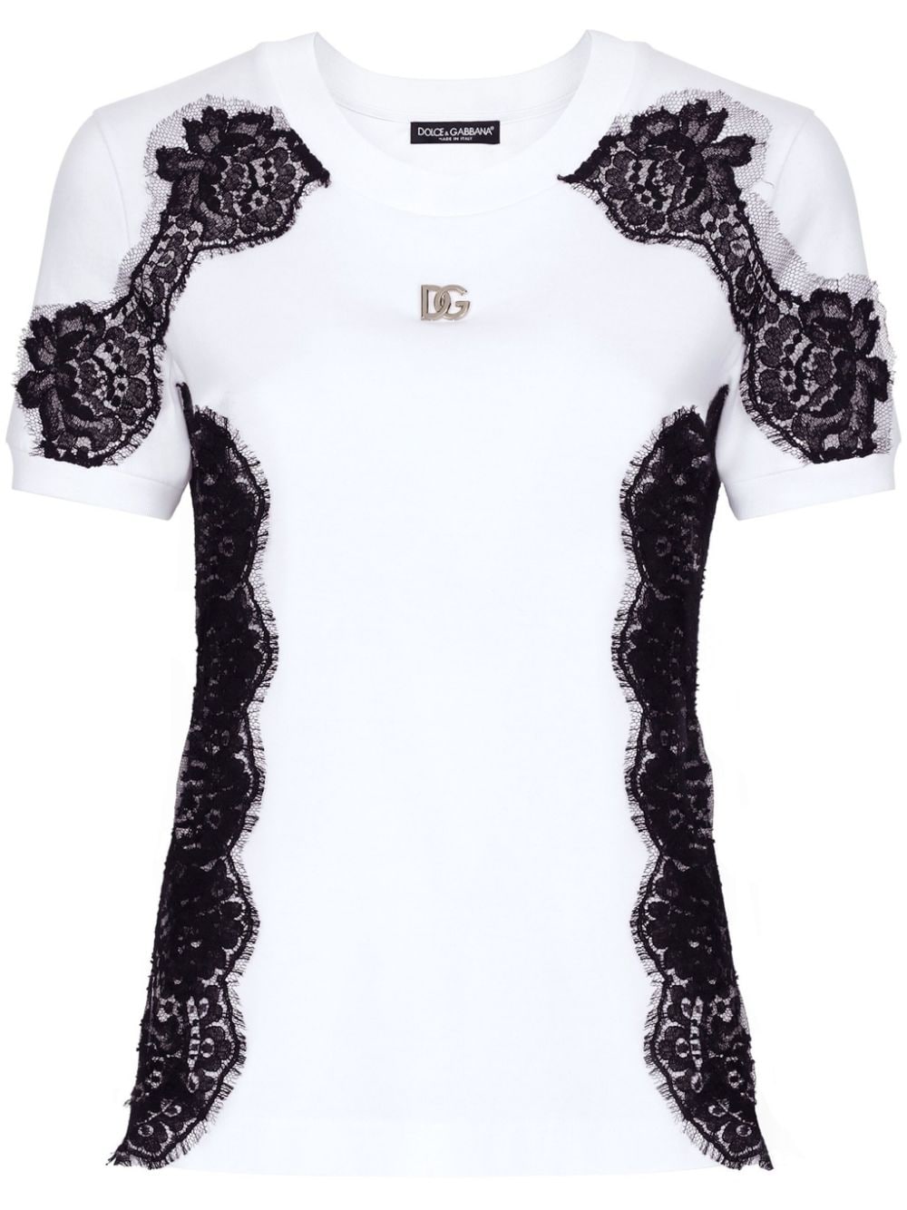 Dolce & Gabbana Lace-detailing Cotton-blend T-shirt In White