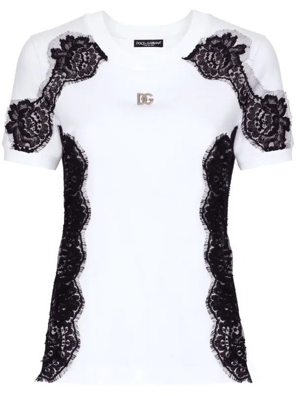 Tシャツ・カットソー DOLCE & GABBANA TOP SMANICATO IN PIZZO CORDONETTO Dolce & Gabbana T-shirt Con Inserto In Pizzo | Bianco