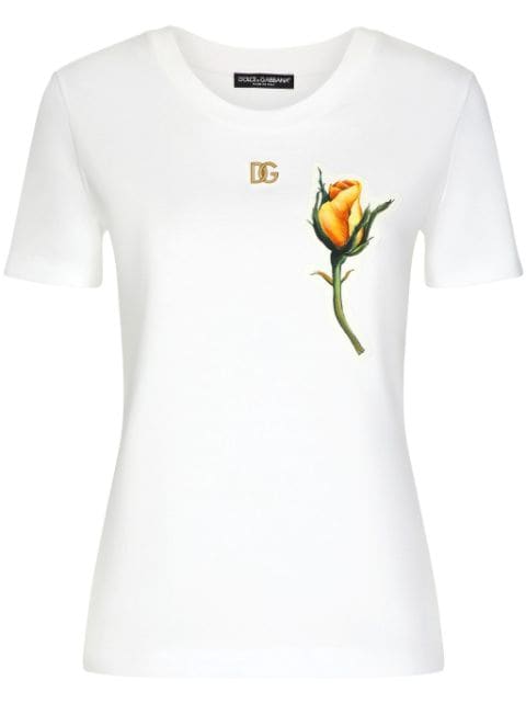 Dolce & Gabbana rose-appliqué cotton T-shirt