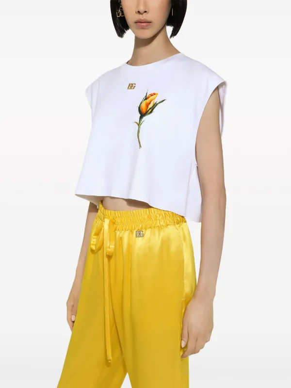 Dolce & Gabbana ローズアップリケ クロップド Tシャツ Dolce & Gabbana ローズアップリケ クロップド Tシャツ