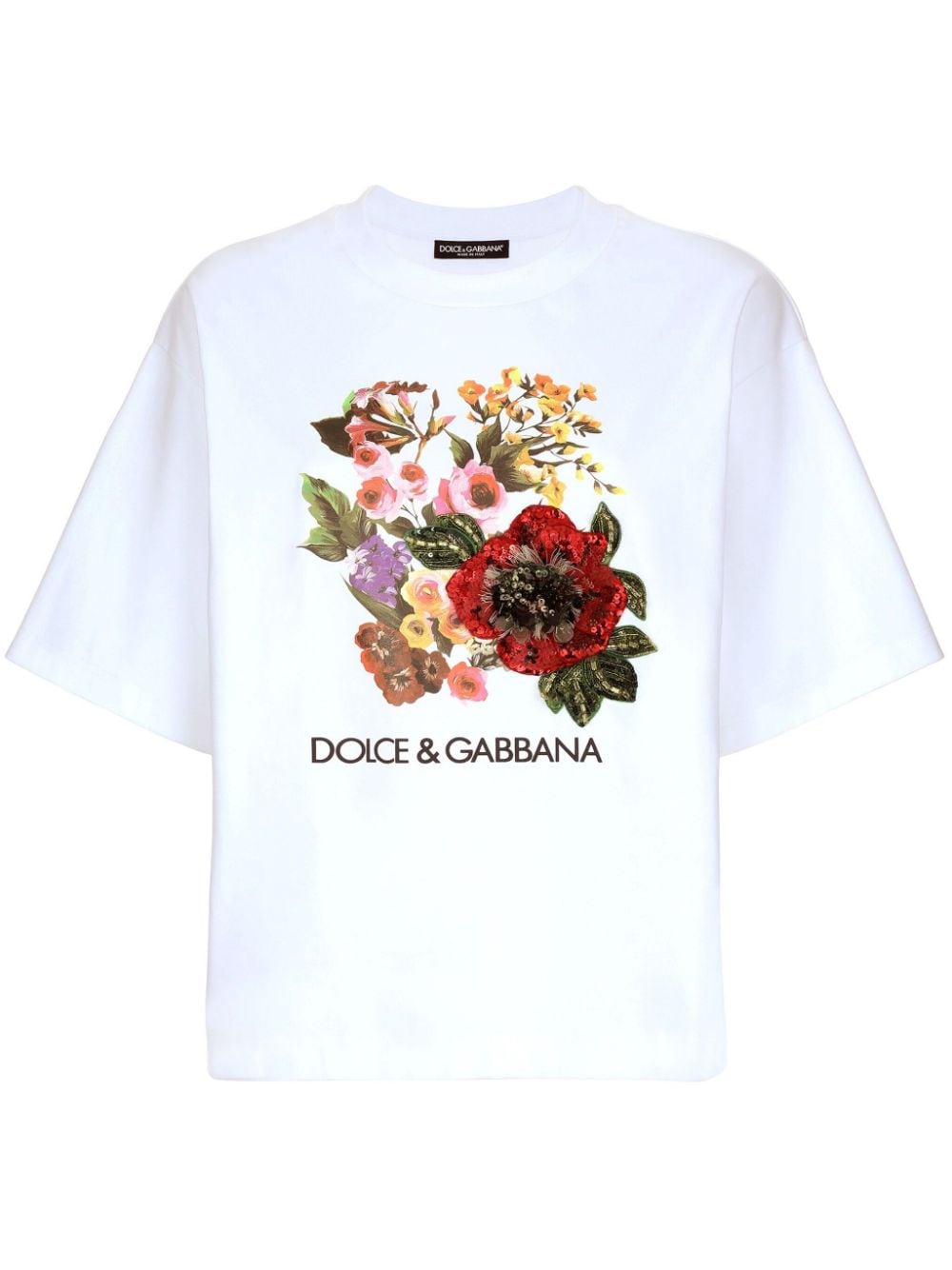 Dolce & Gabbana Floral-print Cotton-blend T-shirt In White