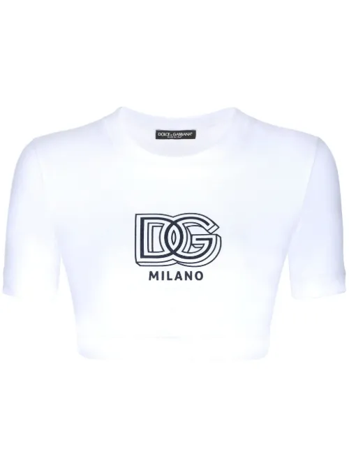 T-shirt en coton mélangé à logo imprimé - Dolce & Gabbana - Modalova