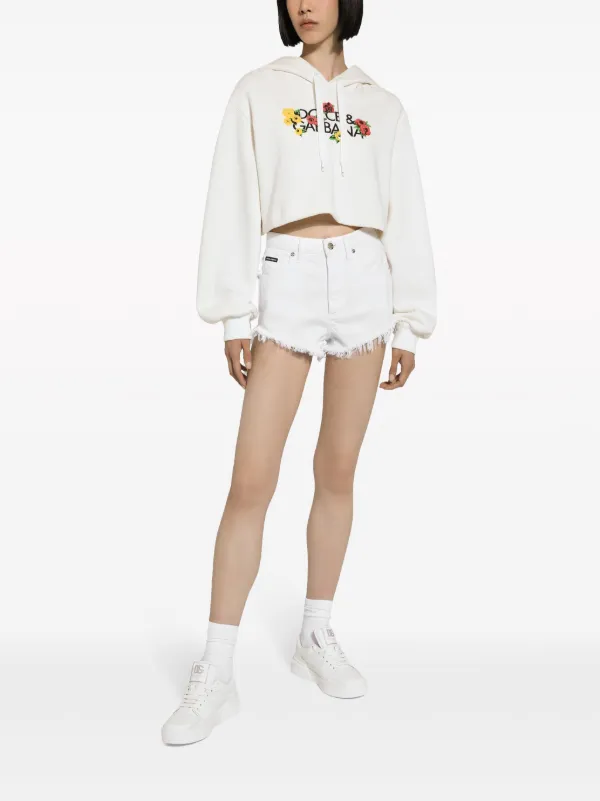 Dolce & Gabbana floral-logo Cropped Hoodie | White | FARFETCH