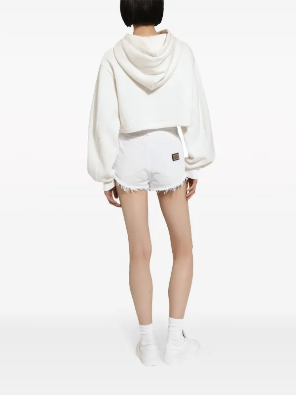 Dolce & Gabbana floral-logo Cropped Hoodie | White | FARFETCH