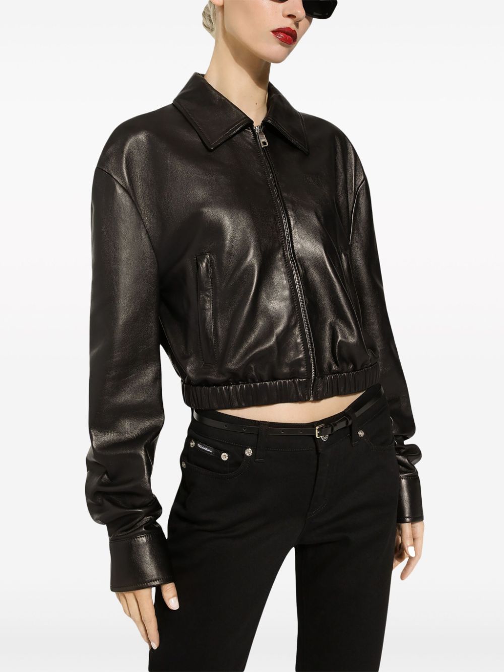 Shop Dolce & Gabbana Logo-appliqué Leather Jacket In Black