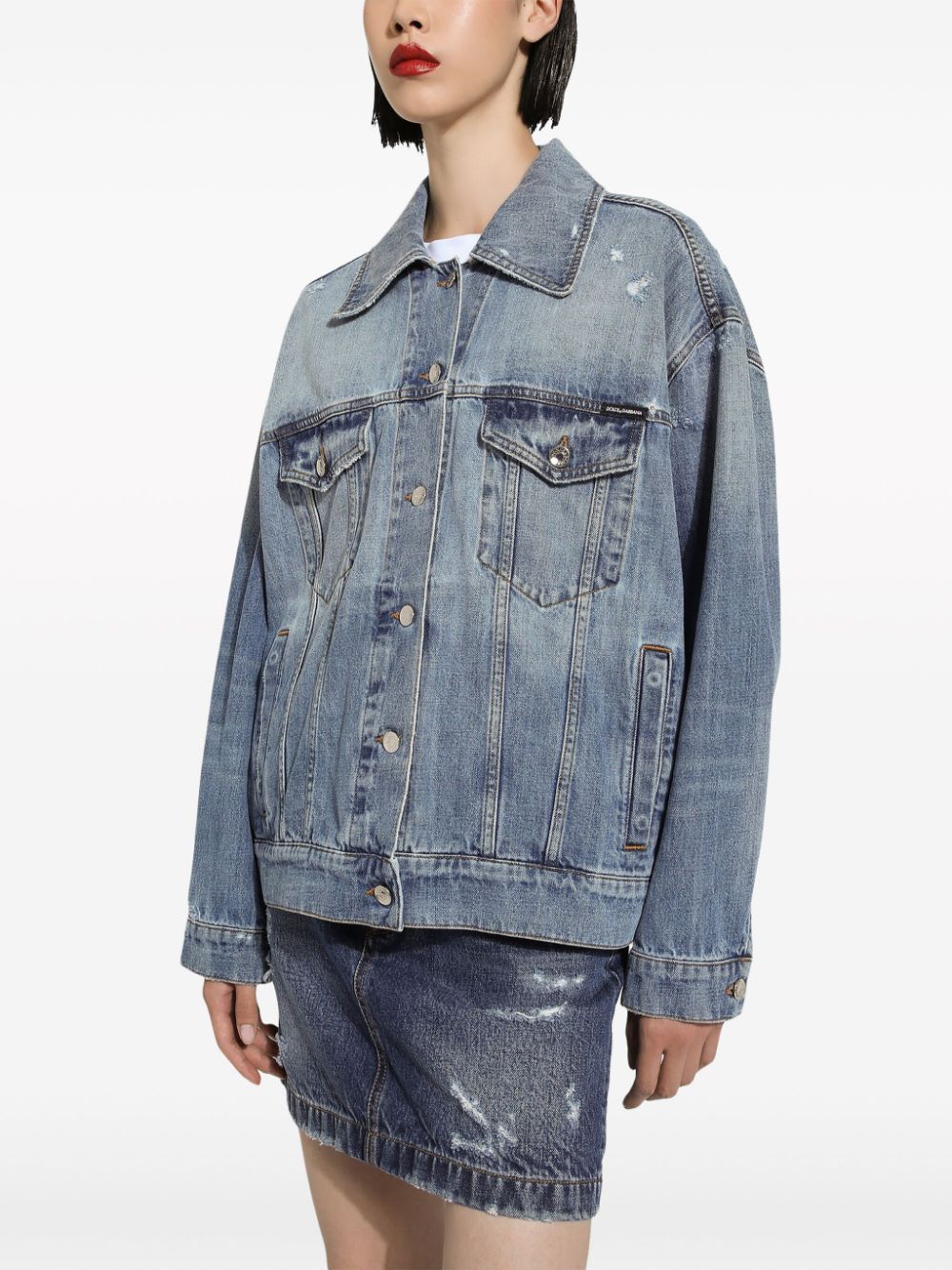 Dolce & Gabbana Katoenen denim jack met logopatch Blauw