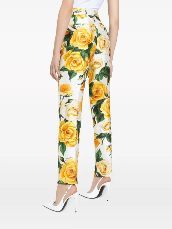 【DOLCE&GABBANA】ローズプリント 伸縮性ウエストパンツ Dolce & Gabbana ローズプリント ハイウエスト パンツ