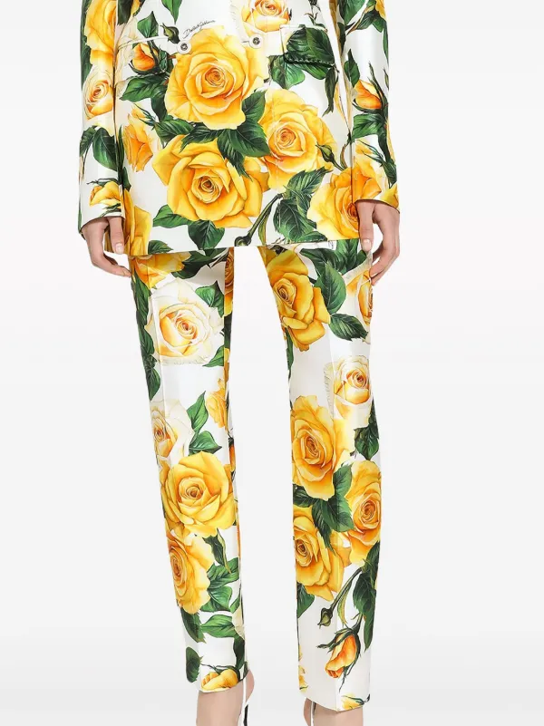 【DOLCE&GABBANA】ローズプリント 伸縮性ウエストパンツ Dolce & Gabbana ローズプリント ハイウエスト パンツ