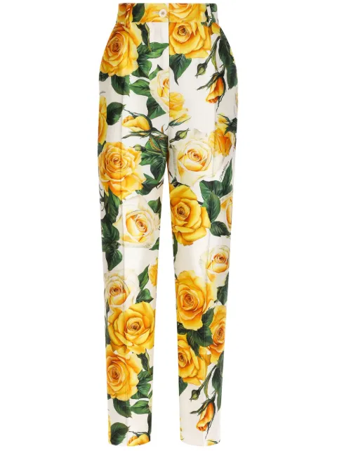 Dolce & Gabbana rose-print high-waisted trousers
