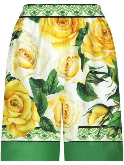 Dolce & Gabbana rose-print silk shorts