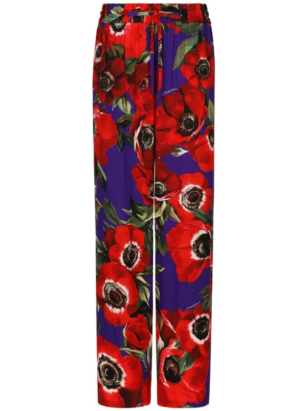 【VIP価格】DOLCE & GABBANA Floral Wide Leg Pants Flower-print poplin trousers in Print for Women