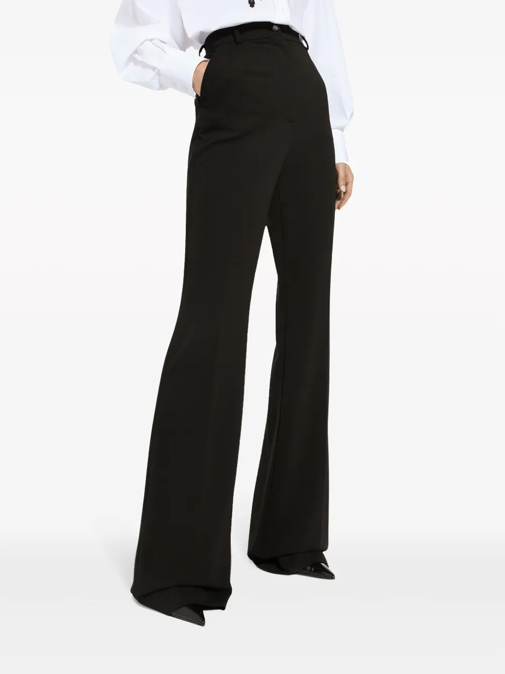 Shop Dolce & Gabbana High-waisted Pressed-crease Flared Trousers In Schwarz