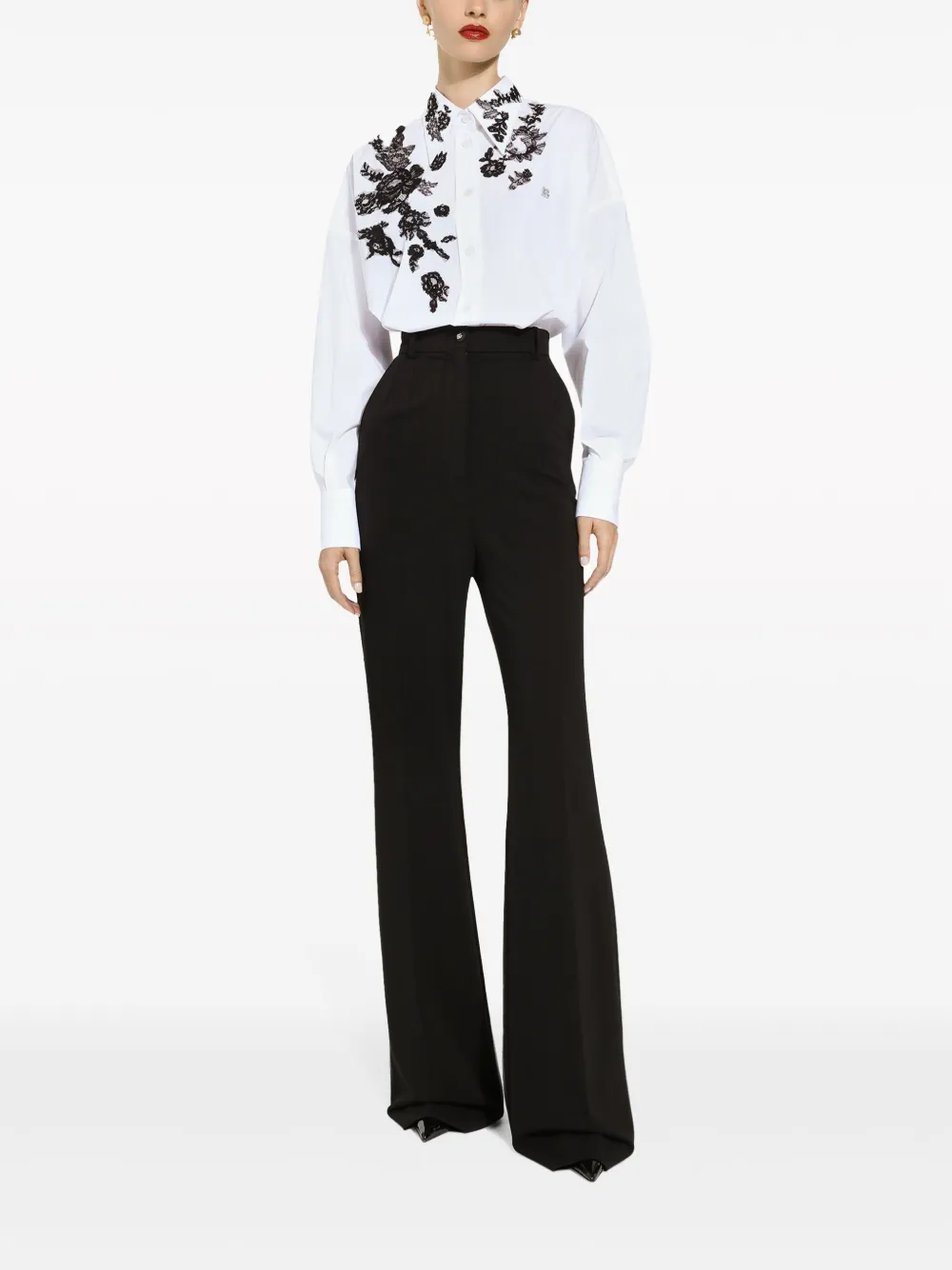 Shop Dolce & Gabbana High-waisted Pressed-crease Flared Trousers In Schwarz