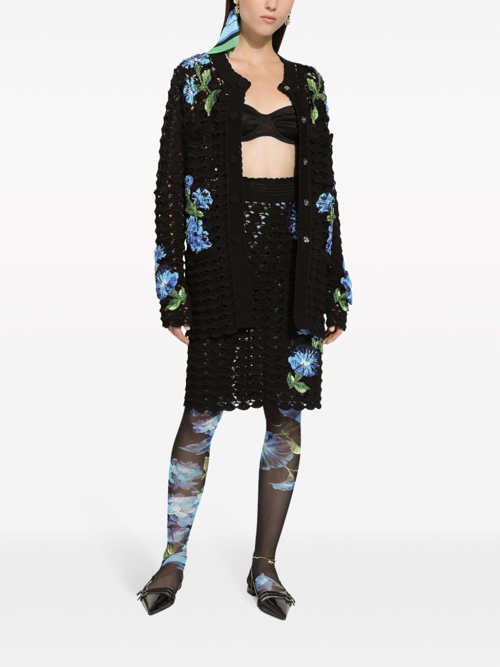 Shop Dolce & Gabbana Campanula Floral-pattern Crochet Skirt In Black