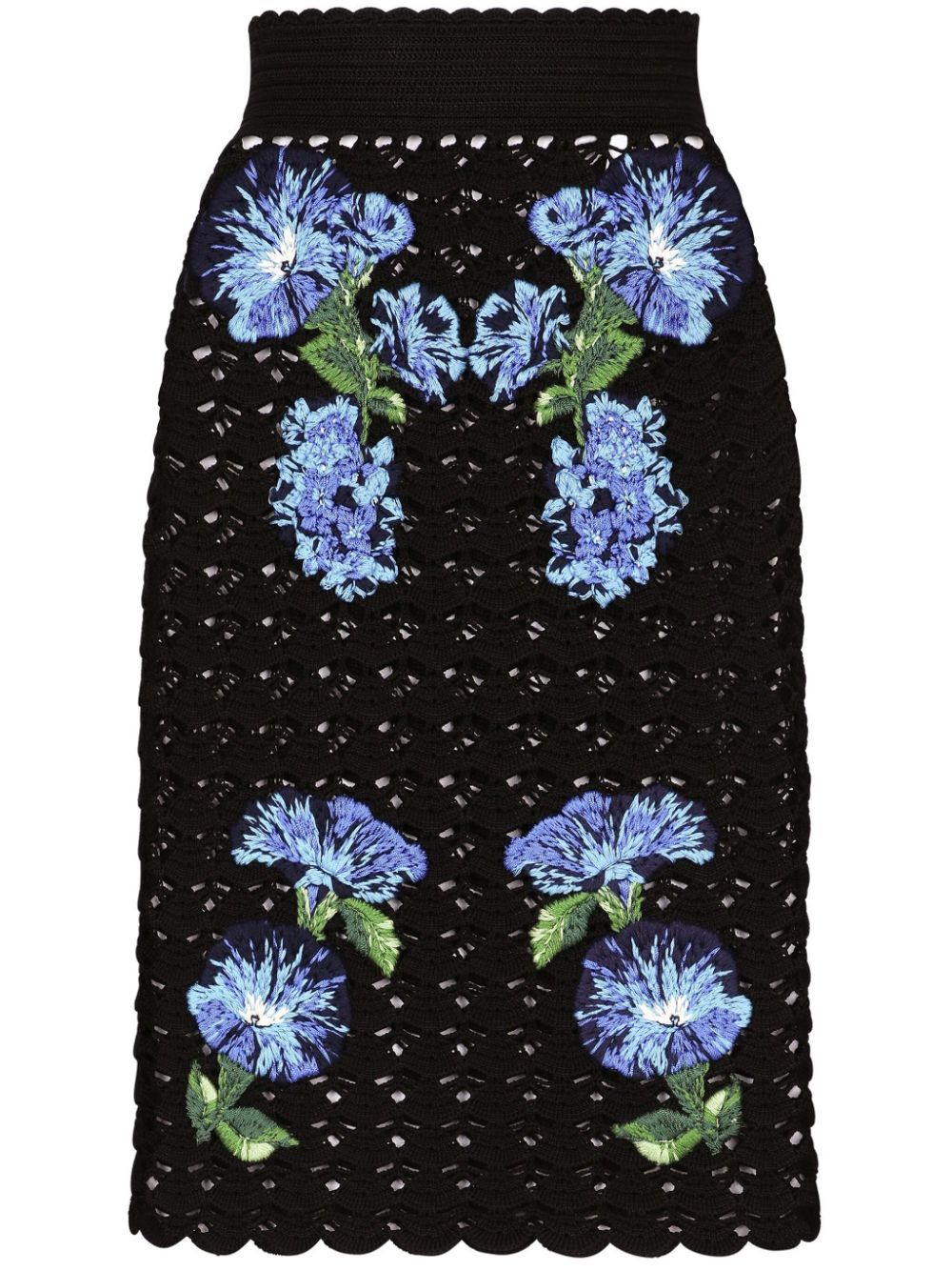 Shop Dolce & Gabbana Campanula Floral-pattern Crochet Skirt In Black