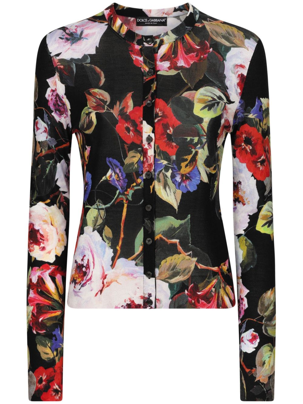 Shop Dolce & Gabbana Floral-print Silk Cardigan In Black