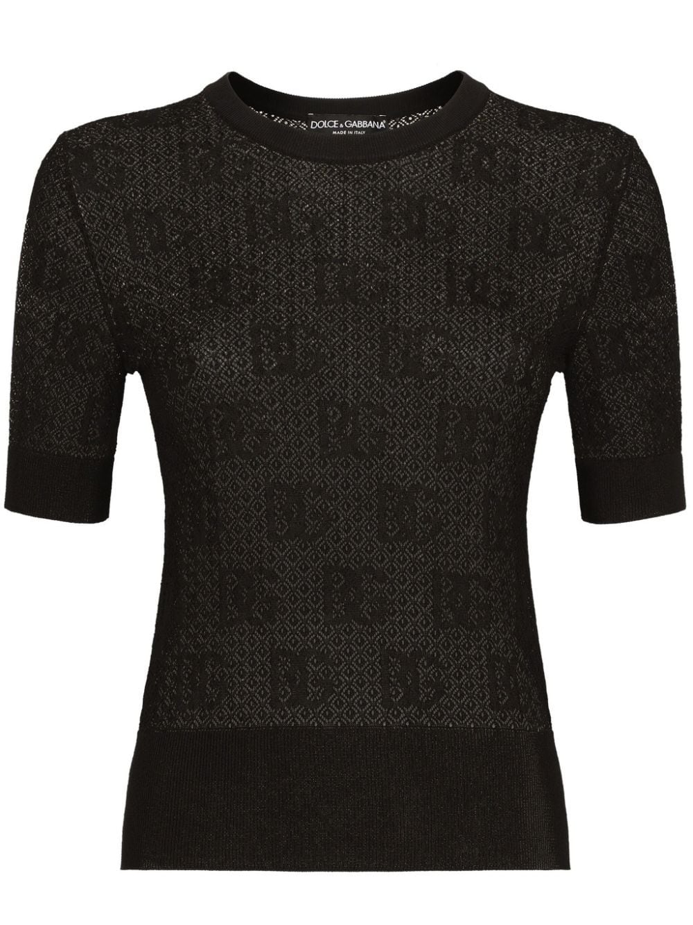 Shop Dolce & Gabbana Monogram-jacquard Round-neck Top In Black