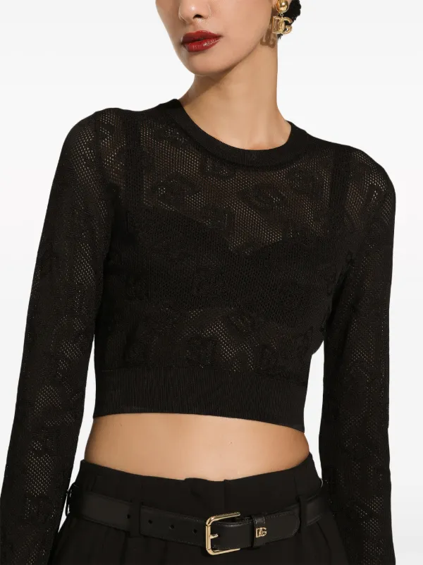 Dolce & Gabbana Monogram open-knit Crop Top | Black | FARFETCH