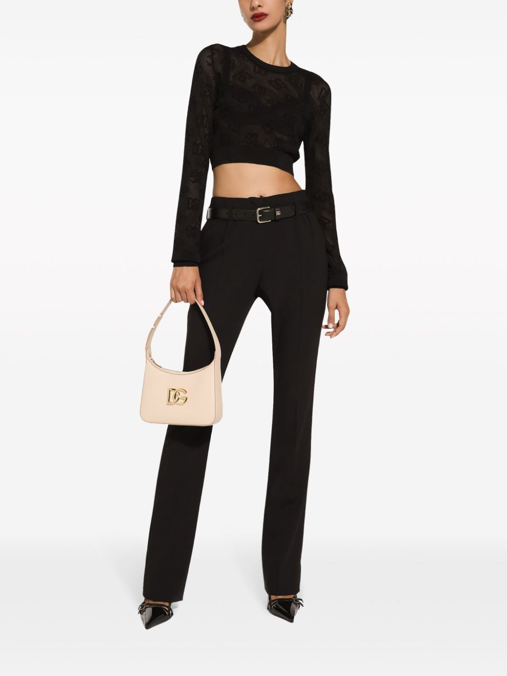 Shop Dolce & Gabbana Monogram Open-knit Crop Top In Black