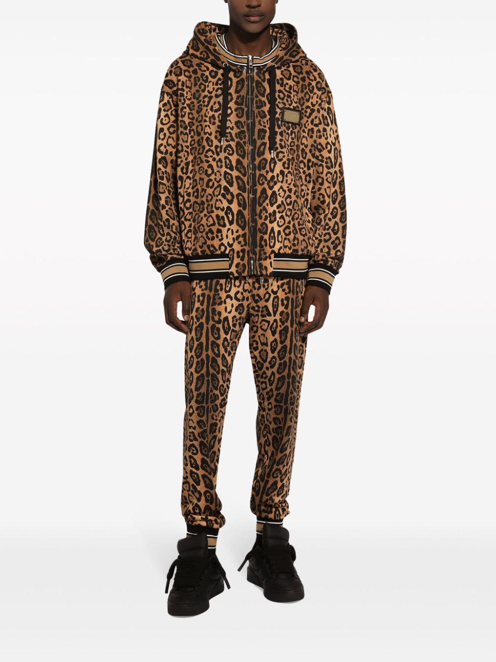 Shop Dolce & Gabbana Leopard-print Cotton Track Pants In Brown