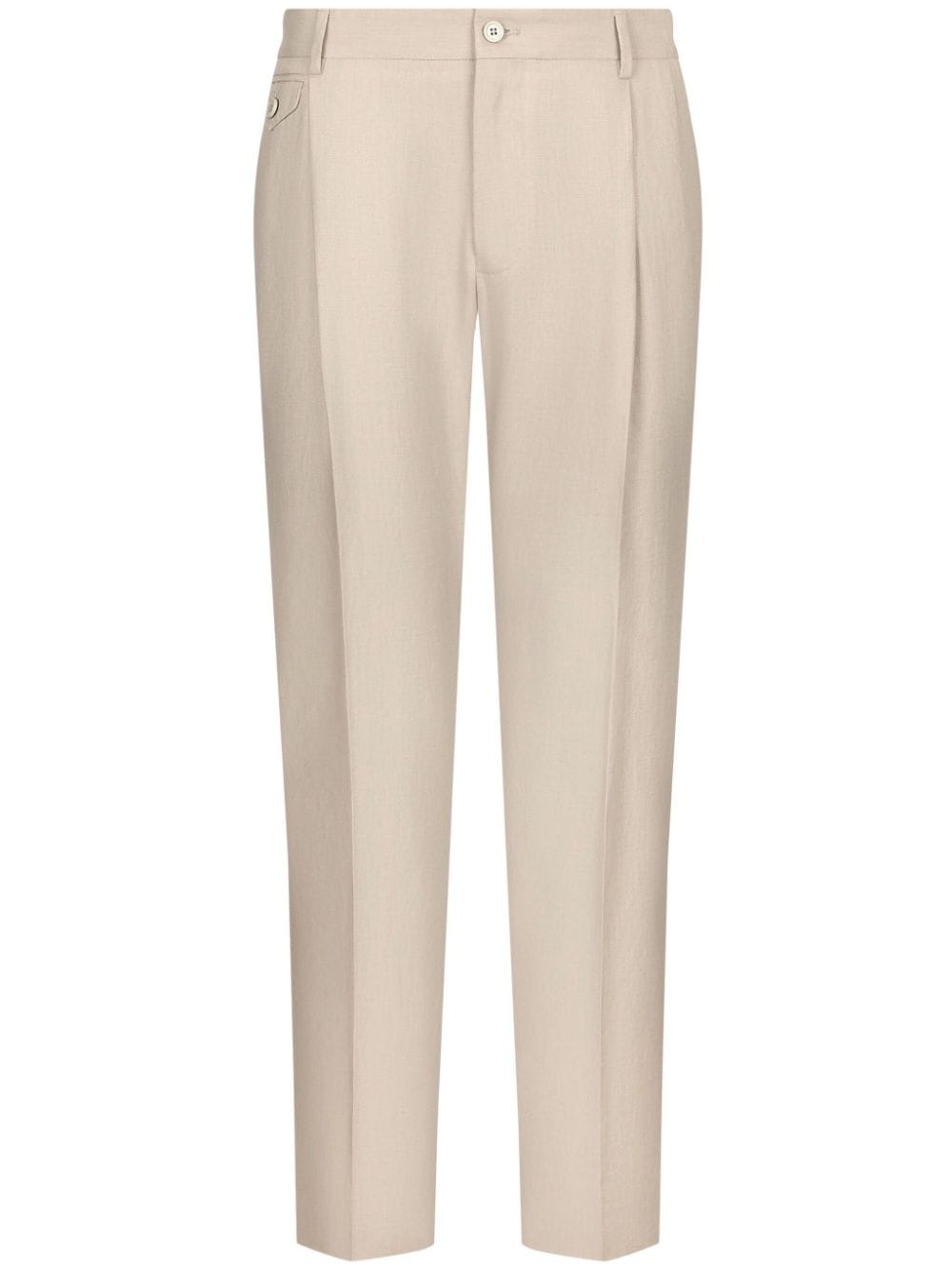 Dolce & Gabbana Tailored Linen Trousers In White Beige Hazelnut