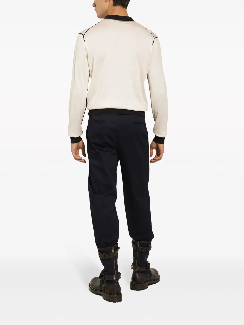 Shop Dolce & Gabbana Logo-tag Cotton-blend Tapered Trousers In Blau