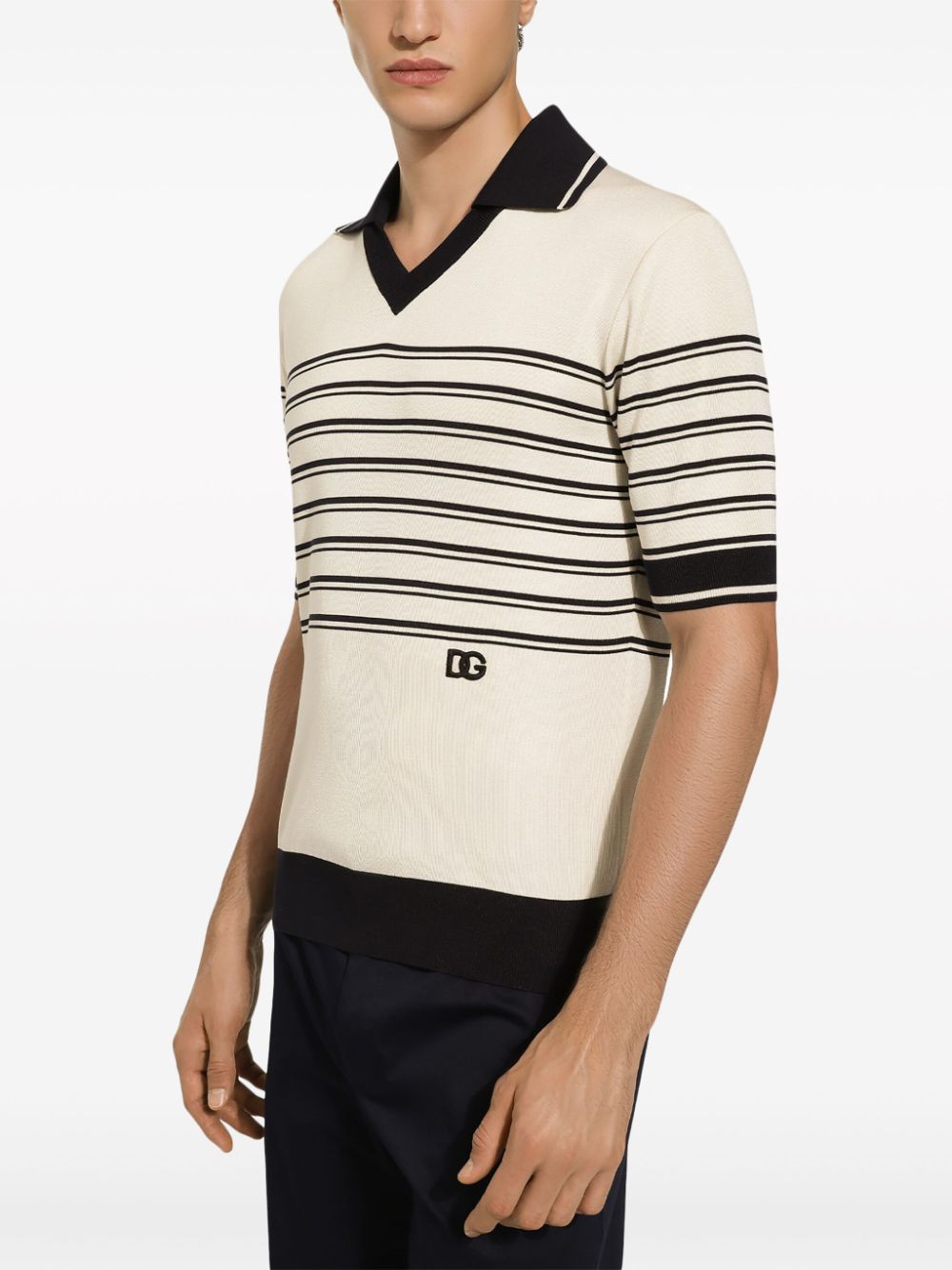Shop Dolce & Gabbana Striped Logo-embroidered Polo Shirt In Neutrals