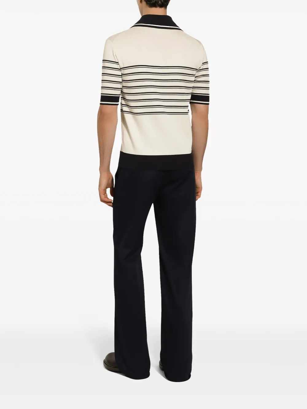 Shop Dolce & Gabbana Striped Logo-embroidered Polo Shirt In Neutrals