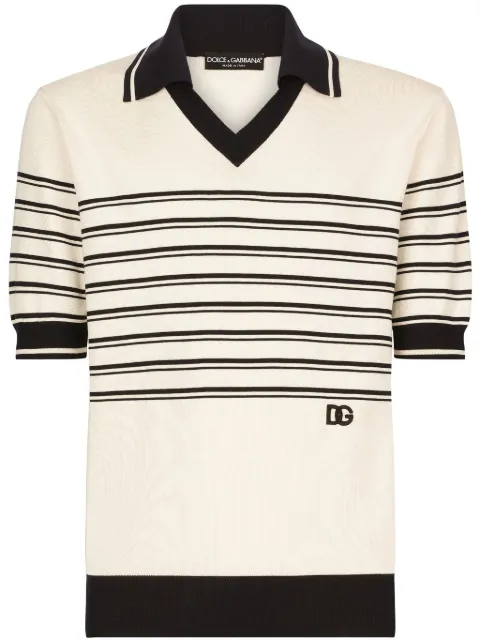 Dolce & Gabbana striped logo-embroidered polo shirt