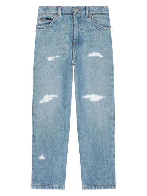 Dolce & Gabbana Kids logo-plaque distressed jeans