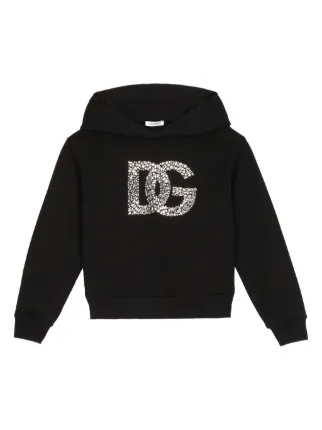 Dolce & Gabbana Kids DG-rhinestone Cotton Hoodie | Black | FARFETCH