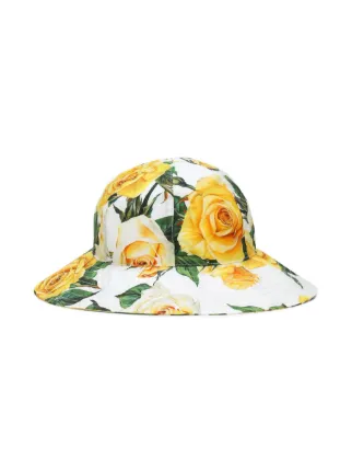 Floral Yellow Kids Bucket Hat Summer Baby Bucket Hat Flower Fruit Print Bowknot Kids Girls  main image 4
