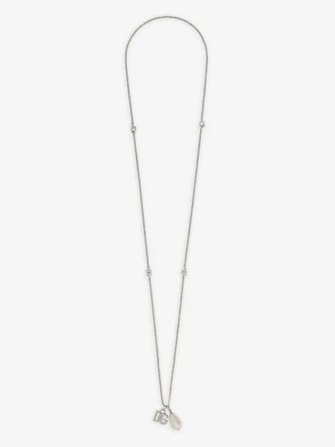 Dolce & Gabbana logo-plaque pearl-pendant necklace