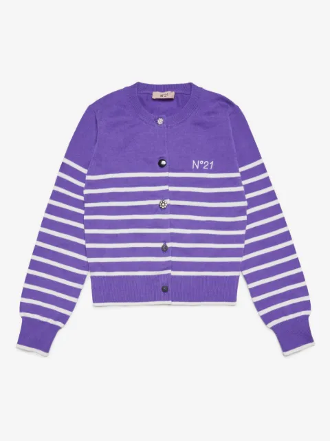 Nº21 Kids logo-embroidered striped cardigan