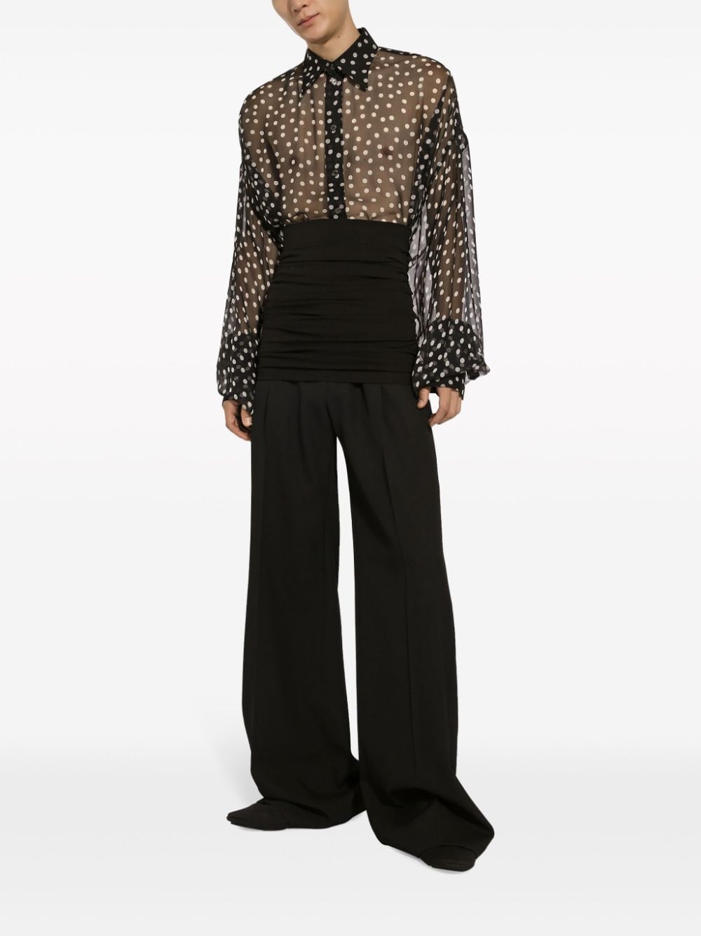 Shop Dolce & Gabbana Wide-leg Cotton Trousers In Black