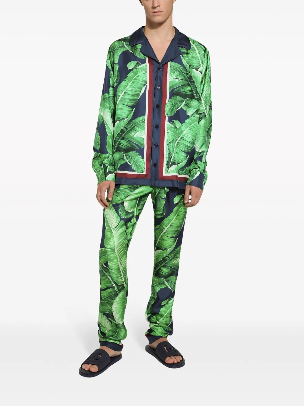 Shop Dolce & Gabbana Banano Print Silk Lounge Trousers In Green