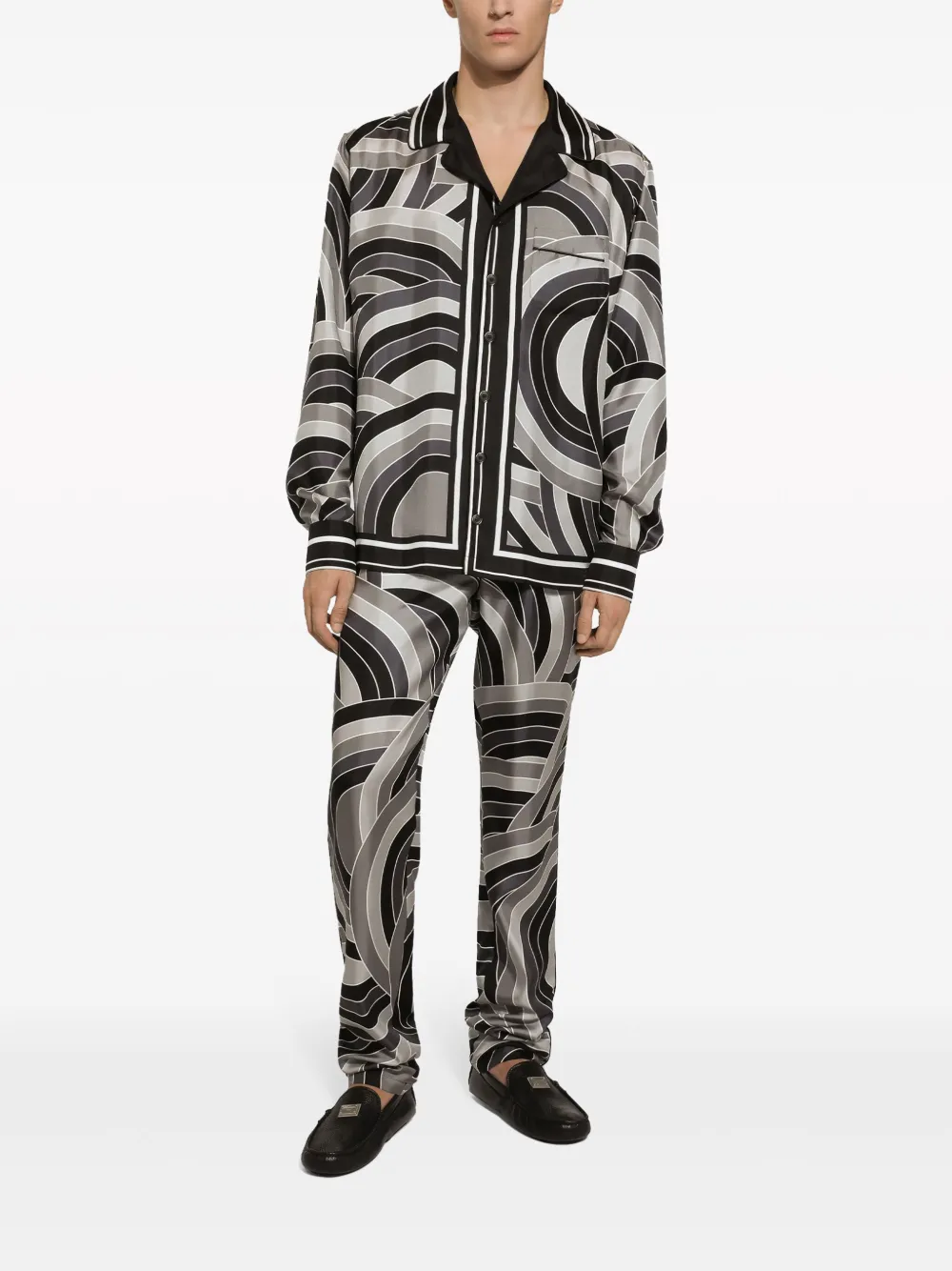 Dolce & Gabbana Geometric-print Silk Pijama Trousers In Green