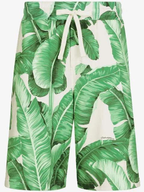 Dolce & Gabbana leaf-print cotton track shorts