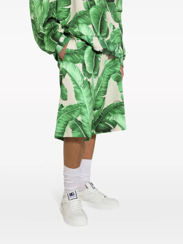 Dolce & Gabbana leaf-print Cotton Track Shorts | Green | FARFETCH